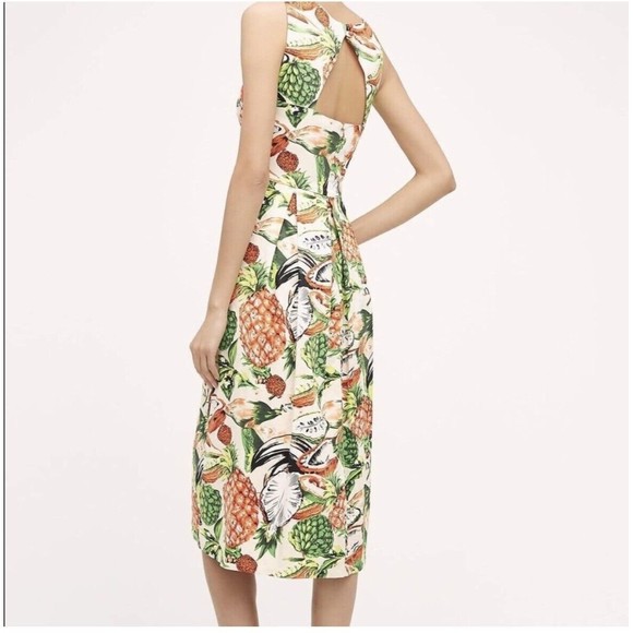 Eva Franco Mandy Dress Sz. 4 Pineapple Halter Cut Out Pleated Sleeveless Lined - Picture 2 of 16